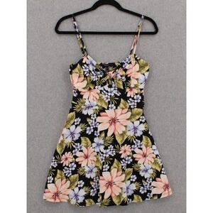 Forever 21 Floral Mini Dress Black Pink Blue Tie Front Fit Flare Womens Medium